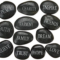 Religious Gifts Assorted Etched Inspirational Words on Black Pocket Stone Rocks, Box of 12