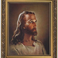 Gerffert Collection Sallman Head of Christ Catholic Framed Portrait Print, 13 Inch (Ornate Gold Tone Finish Frame)