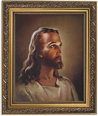 Gerffert Collection Sallman Head of Christ Catholic Framed Portrait Print, 13 Inch (Ornate Gold Tone Finish Frame)