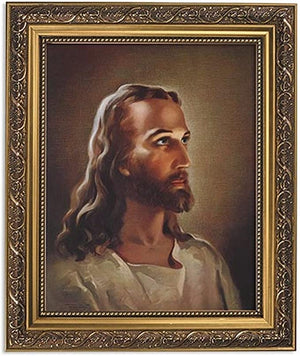 Gerffert Collection Sallman Head of Christ Catholic Framed Portrait Print, 13 Inch (Ornate Gold Tone Finish Frame)