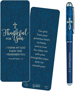I Thank God Bible Verse Ballpoint Pen with Bookmark Gift Set