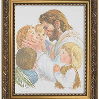 Gerffert Collection Jesus Christ with Children Framed Portrait Print, 13 Inch (Ornate Gold Tone Finish Frame)
