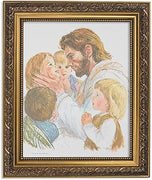 Gerffert Collection Jesus Christ with Children Framed Portrait Print, 13 Inch (Ornate Gold Tone Finish Frame)