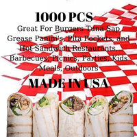 1000 PACK LARGE 15" x 15" Check Deli Sandwich Wrap Paper Wrapping Paper For Burgers Tuna Sap Grease Panini's, Pita Pockets, Barbecues, Picnics, Parties, Kids Meals, Outdoors