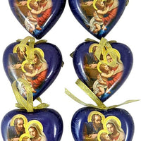 Adoring Holy Family Heart Shape Decoupage Nativity Christmas Ornament, Set of 6, 3 1/2 Inch