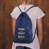 Shine With the Light of Jesus Glow-in-the-Dark Blue Drawstring Bag, 10 Inch x 15 Inch