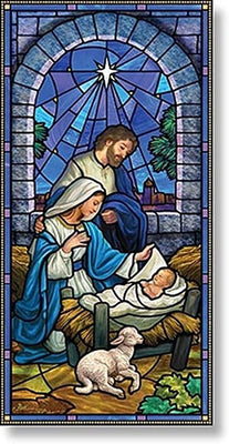 Christmas Nativity Stained Glass Style Church Banner, 5 Foot