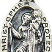 Silver Toned Base Saint Christopher Travel Transportation Medal, 1 1/16 Inch