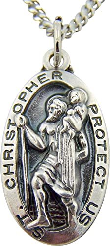 Silver Toned Base Saint Christopher Travel Transportation Medal, 1 1/16 Inch