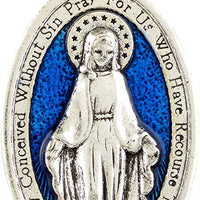 Silver Tone and Blue Enamel The Miraculous Medal Pendant, 1 3/4 Inch, Pack of 4