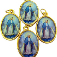 Lot of 4 Our Lady of Grace 1" Gold Plate Miraculous Medal with Color Icon Pendant