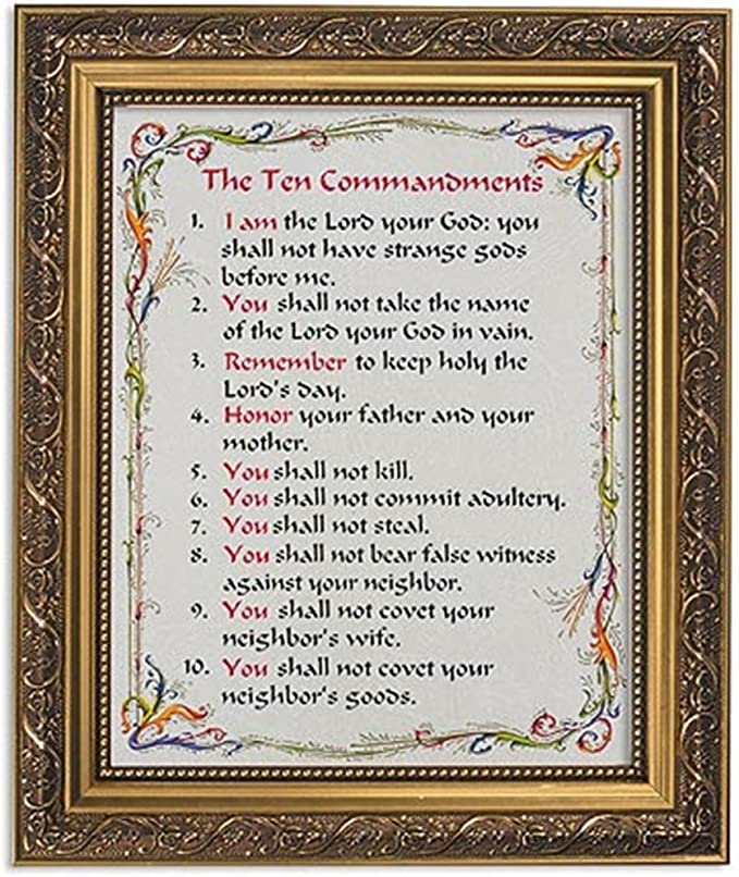 Gerffert Collection The Ten Commandments Framed Writen Inspirational Print, 13 Inch (Ornate Gold Tone Finish Frame)