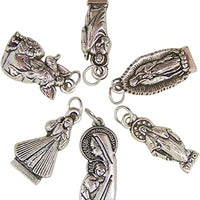 Religious Silver Toned Base Assorted Devotional Charm Pendant Medal, 7/8 Inch, Set of 6