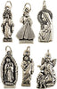 Religious Silver Toned Base Assorted Devotional Charm Pendant Medal, 7/8 Inch, Set of 6