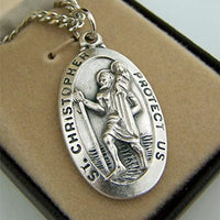 Silver Toned Base Saint Christopher Travel Transportation Medal, 1 3/8 Inch