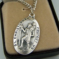 Silver Toned Base Saint Christopher Travel Transportation Medal, 1 3/8 Inch