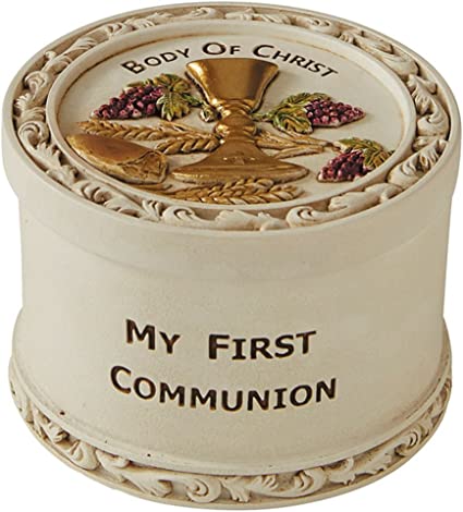 My First Communion Body of Christ Resin Rosary Box, 2 5/8 Inch