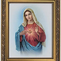 Gerffert Collection Sacred Heart of Mary Framed Portrait Print, 13 Inch (Ornate Gold Tone Finish Frame)
