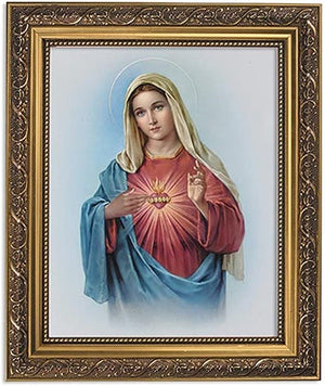 Gerffert Collection Sacred Heart of Mary Framed Portrait Print, 13 Inch (Ornate Gold Tone Finish Frame)