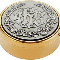 Brass IHS Hospital Communion Pyx, Religious Church Goods, 3 14 Inch, Gold