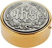 Brass IHS Hospital Communion Pyx, Religious Church Goods, 3 14 Inch, Gold