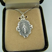 Silver Toned Base Heart Accent Border Virgin Mother Mary Medal, 7/8 Inch