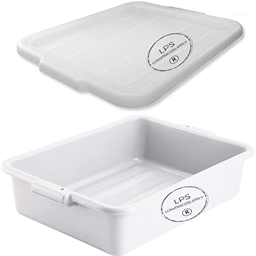 6 Pack 20" x 15" x 5" NSF Gray Polyethylene Plastic Bus Tub Bus Box w/ 6 Pack lid