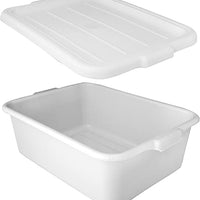 6 Pack 20" x 15" x 7" White Storage Plastic Dish Restaurant Food Bus Tub w/Lid
