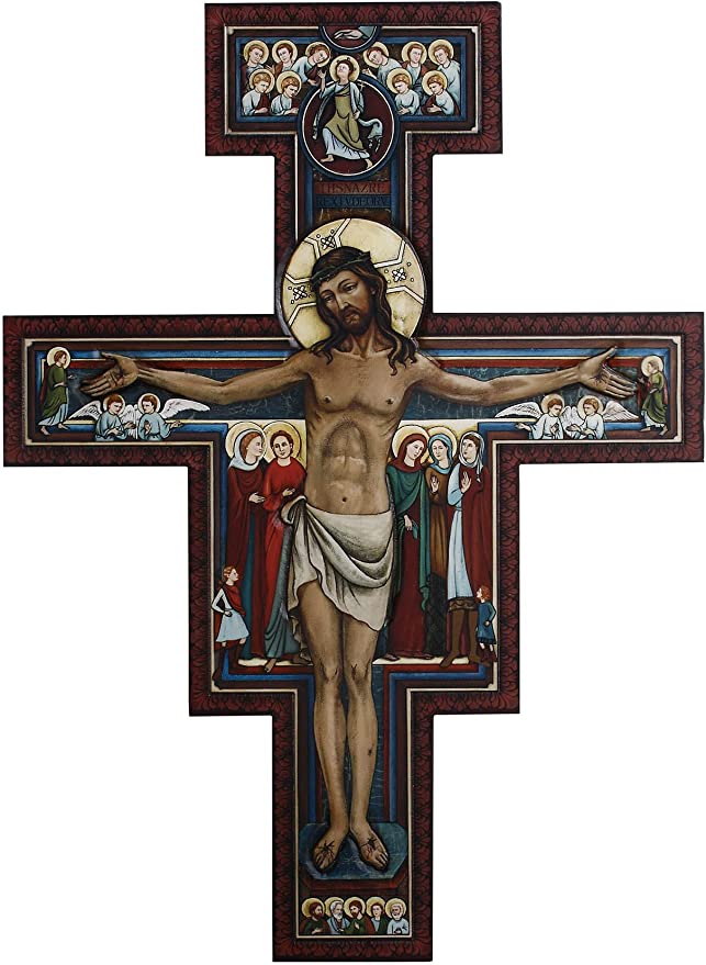 Christian Brands Marco Sevelli Collection-San Damiano Wooden Crucifix with Hanger, 10 x 10-Inch, Multicolor