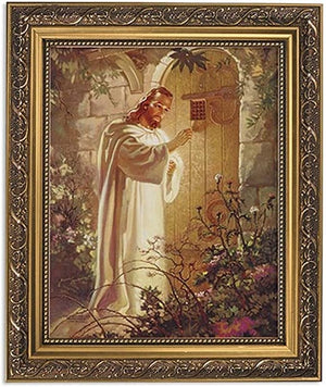 Gerffert Collection Christ at Heart's Door Religious Framed Portrait Print, 13 Inch (Ornate Gold Tone Finish Frame)