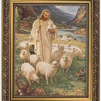 Gerffert Collection Lord is My Shepherd Religious Framed Portrait Print, 13 Inch (Ornate Gold Tone Finish Frame)