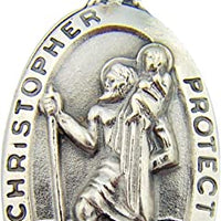 Silver Toned Base Saint Christopher Travel Transportation Medal, 1 3/8 Inch