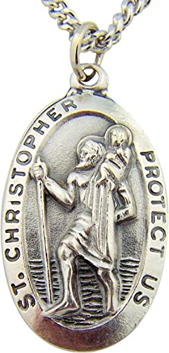 Silver Toned Base Saint Christopher Travel Transportation Medal, 1 3/8 Inch