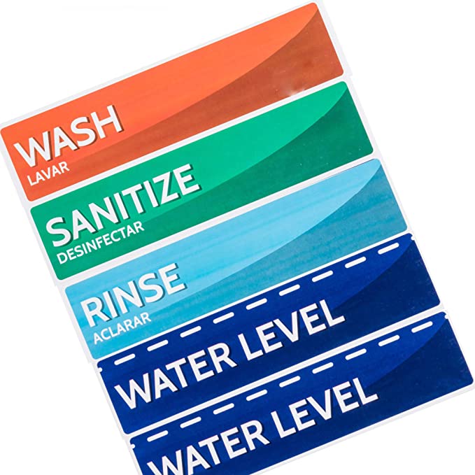 Noble Products Wash, Rinse, Sanitize, and Water Level Permanent Sink Labels