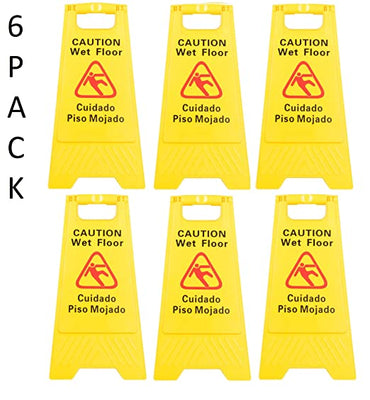 6 Pack Restaurant Caution Wet Mop Bucket Floor Yellow Folding Sign Commercial