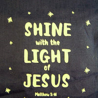 Shine With the Light of Jesus Glow-in-the-Dark Blue Drawstring Bag, 10 Inch x 15 Inch