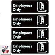 4 Pack - 9"x 3" Employees Only Sign-Black and White Easy to See and Easy to Read
