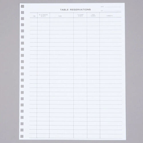 Menu Solutions R020 Reservation Book Replacement Sheets - 50/Pack