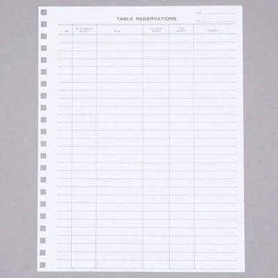 Menu Solutions R020 Reservation Book Replacement Sheets - 50/Pack