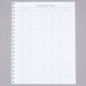 Menu Solutions R020 Reservation Book Replacement Sheets - 50/Pack