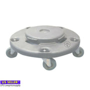 3 SET Janitorial Gray Plastic Trash Can Round Dolly with 5 Casters 18" Gray