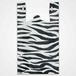 500 PIECE - Zebra Print Design Plastic T-Shirt Bags 11.5"W x 6"D x 21.5"H