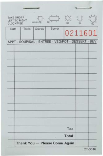 1 Part - (100-Books) Green and White Order Form Pads Guest Checks,10,000 Tickets