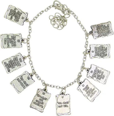 Silver Tone Ten Commandments Charm Bracelet, 7 1/2 Inch