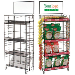 4 Shelf Retail Merchandiser Rack with 2 Clipping Strips
