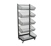 23 1/2" W x 21" D x 58" H - 5 Basket Metal Merchandiser Display