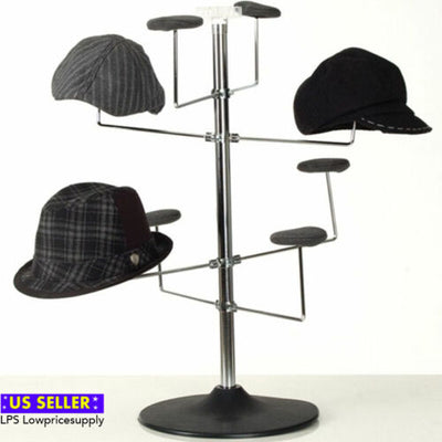 New Retail Counter Hat Display Rack (Chrome Finish w/Black Plastic Base)