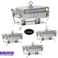4 Pack Catering Classic Stainless Steel Chafer Chafing Dish Set 8 QT Buffet Full